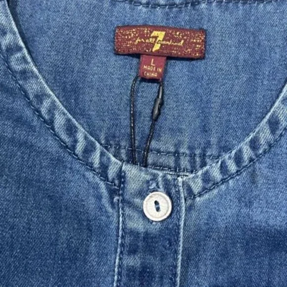 NWT 7 For All Mankind Denim Blue Chambray‎ Shorts Sleeveless Romper Girls Size L - Picture 2 of 11